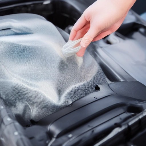 Prepping a Dodge engine bay by covering sensitive electronics before washing.